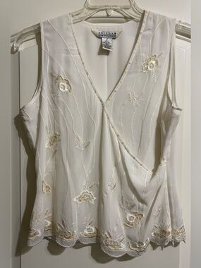 Uniform John Paul Richard Women’s Ivory Sheer Silk Embroidered Sequin Blouse M